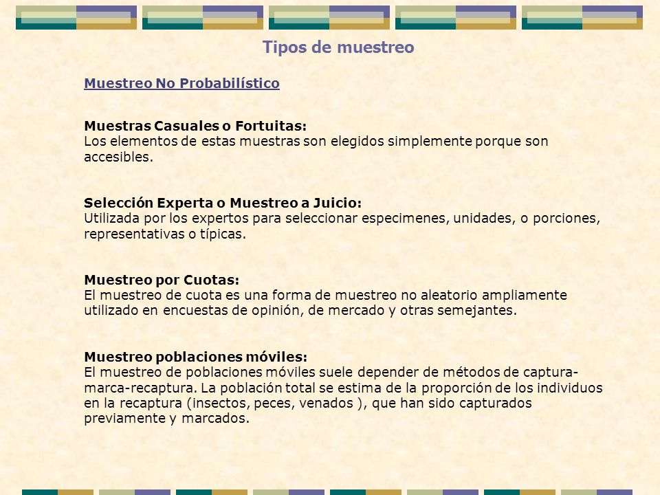 Tipos de muestreo Muestreo No Probabilístico