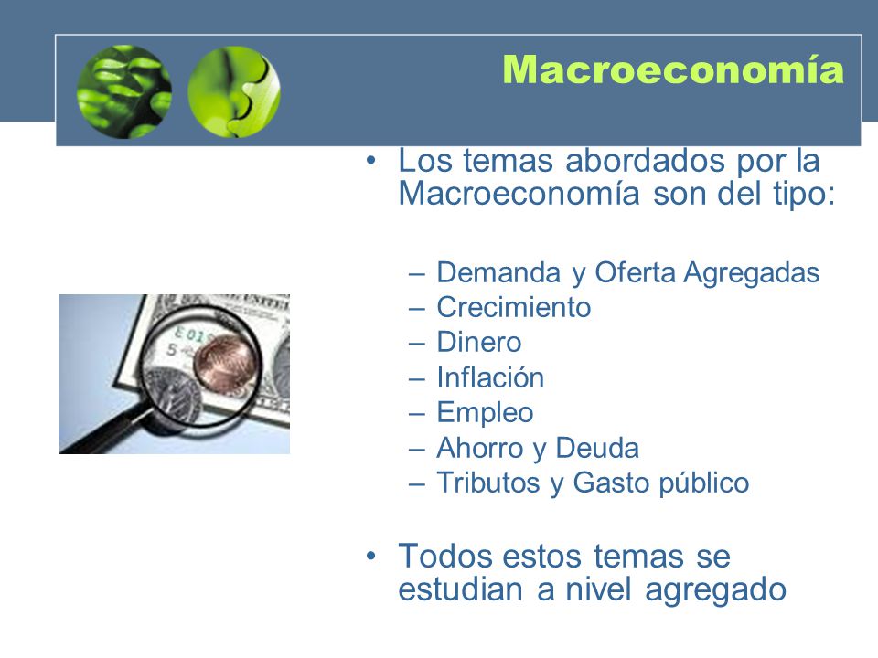 Macroeconomía Los temas abordados por la Macroeconomía son del tipo: