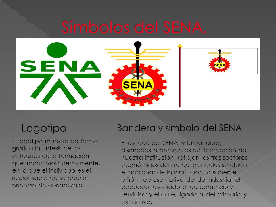 Símbolos del SENA. Logotipo Bandera y símbolo del SENA