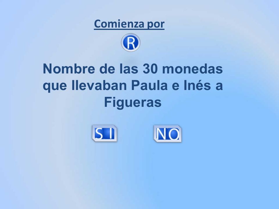 Nombre de las 30 monedas que llevaban Paula e Inés a Figueras