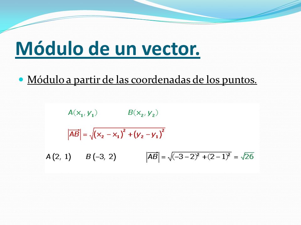Módulo de un vector. Módulo a partir de las coordenadas de los puntos.