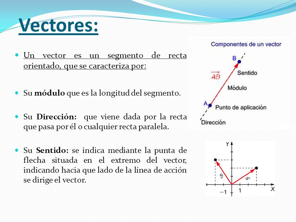 Vectores: Un vector es un segmento de recta orientado, que se caracteriza por: Su módulo que es la longitud del segmento.