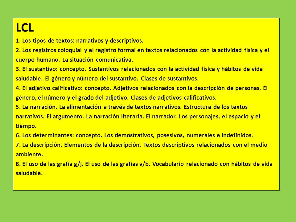 LCL 1. Los tipos de textos: narrativos y descriptivos.