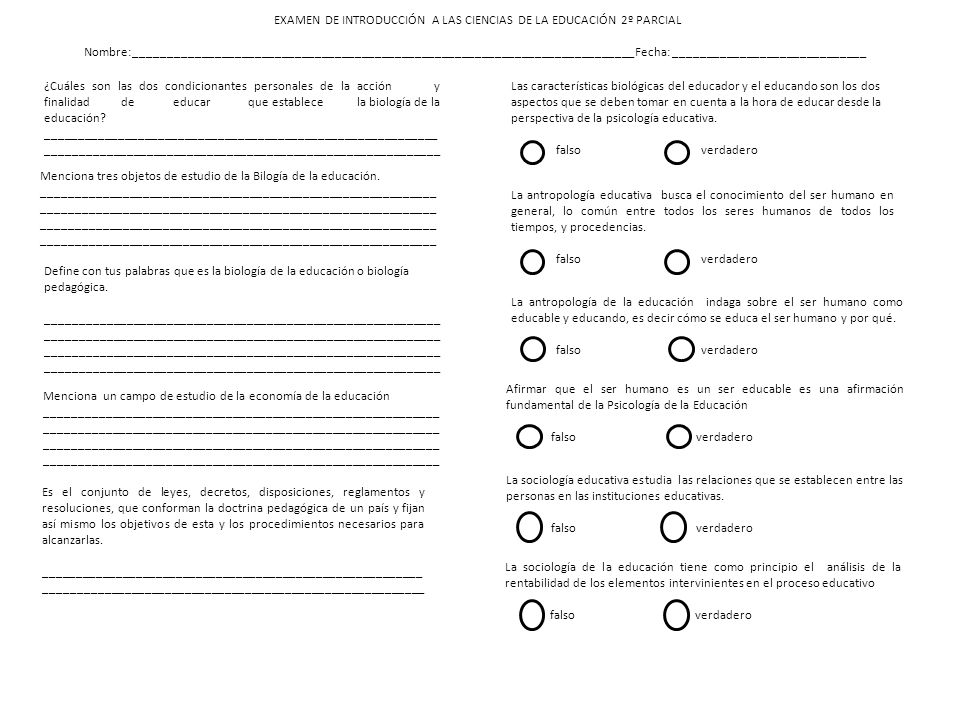 EXAMEN DE INTRODUCCIÓN A LAS CIENCIAS DE LA EDUCACIÓN 2º PARCIAL