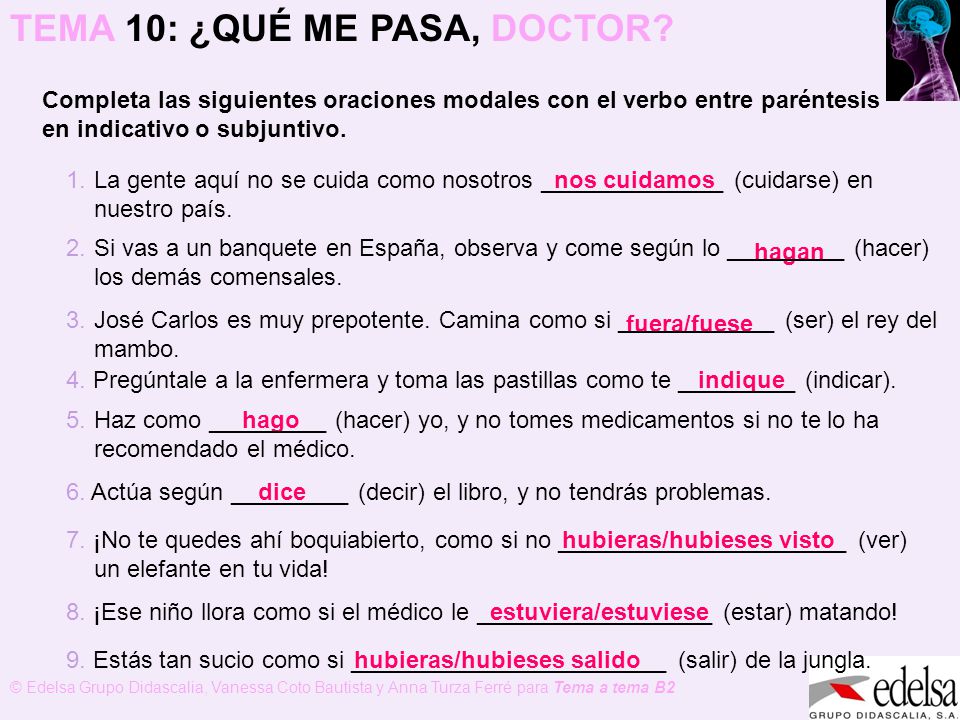 Completa las siguientes oraciones modales con el verbo entre paréntesis en indicativo o subjuntivo.