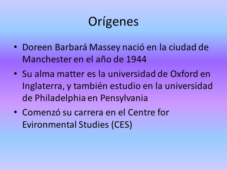 Orígenes Doreen Barbará Massey nació en la ciudad de Manchester en el año de