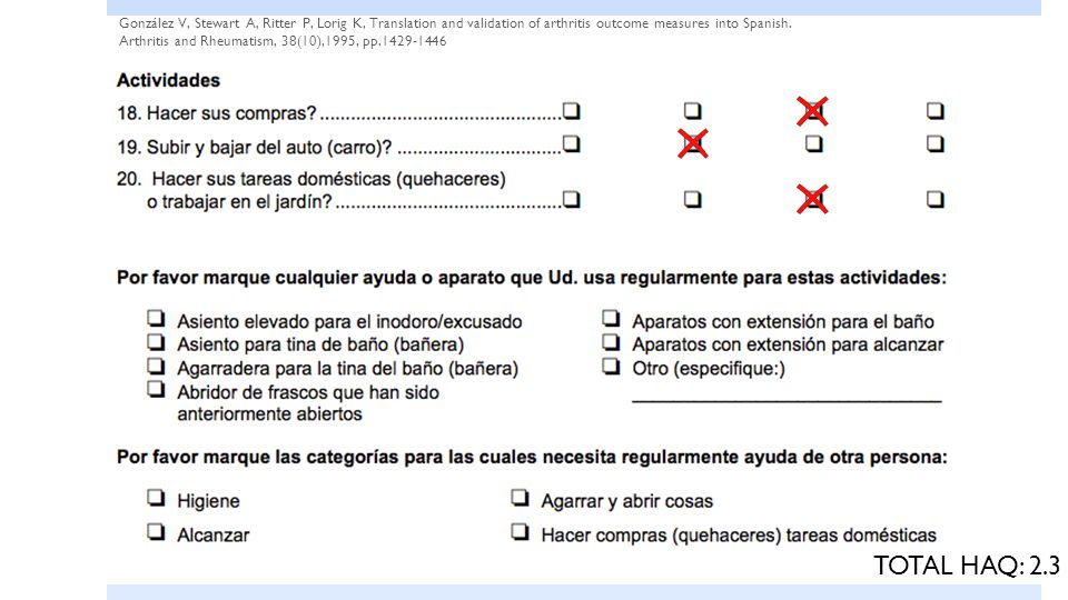 González V, Stewart A, Ritter P, Lorig K, Translation and validation of arthritis outcome measures into Spanish. Arthritis and Rheumatism, 38(10),1995, pp