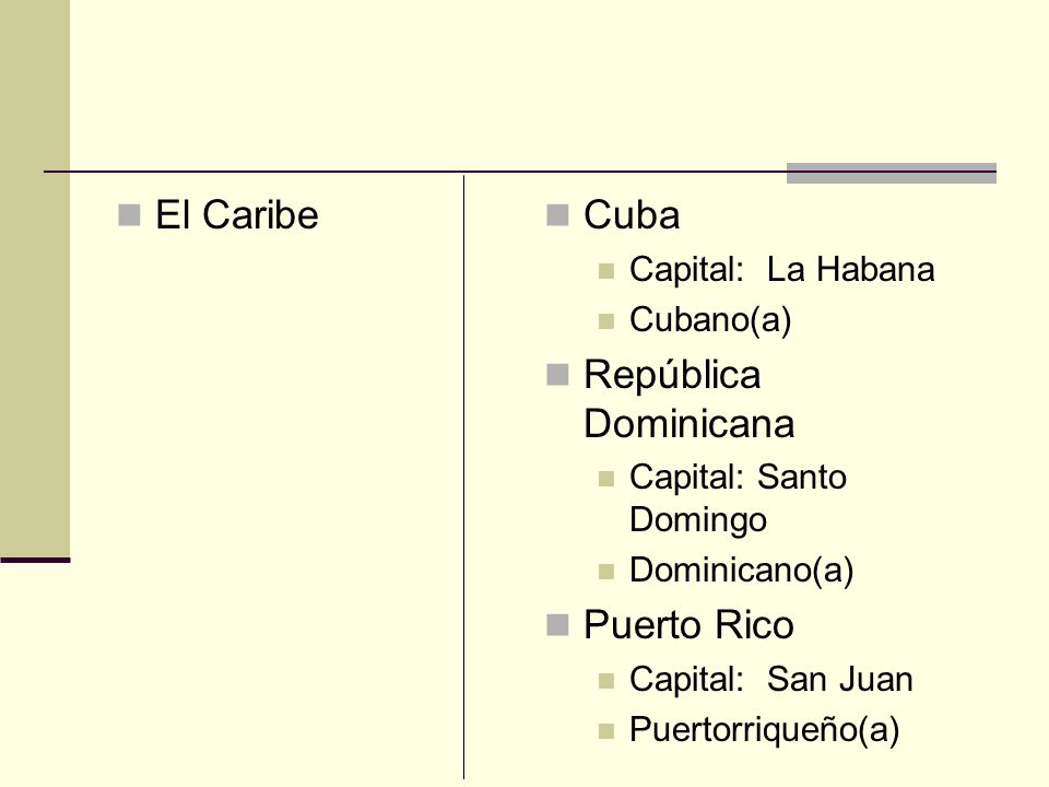 El Caribe Cuba República Dominicana Puerto Rico Capital: La Habana