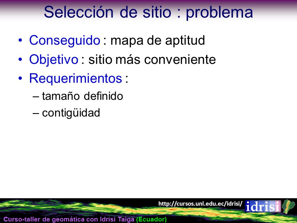 Selección de sitio : problema
