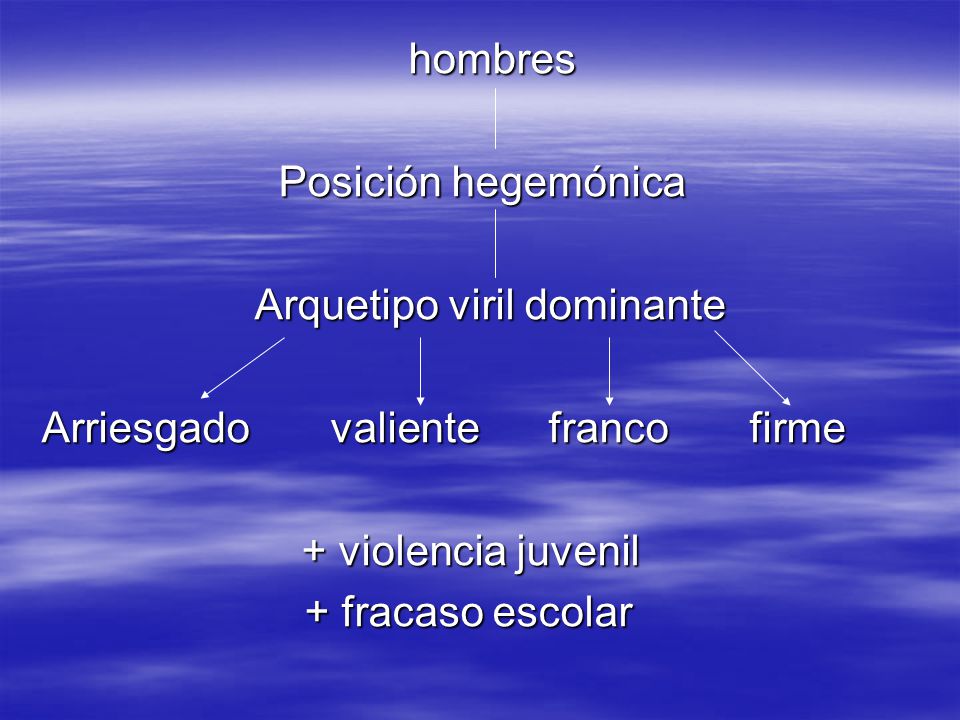 hombres Posición hegemónica. Arquetipo viril dominante. Arriesgado valiente franco firme.