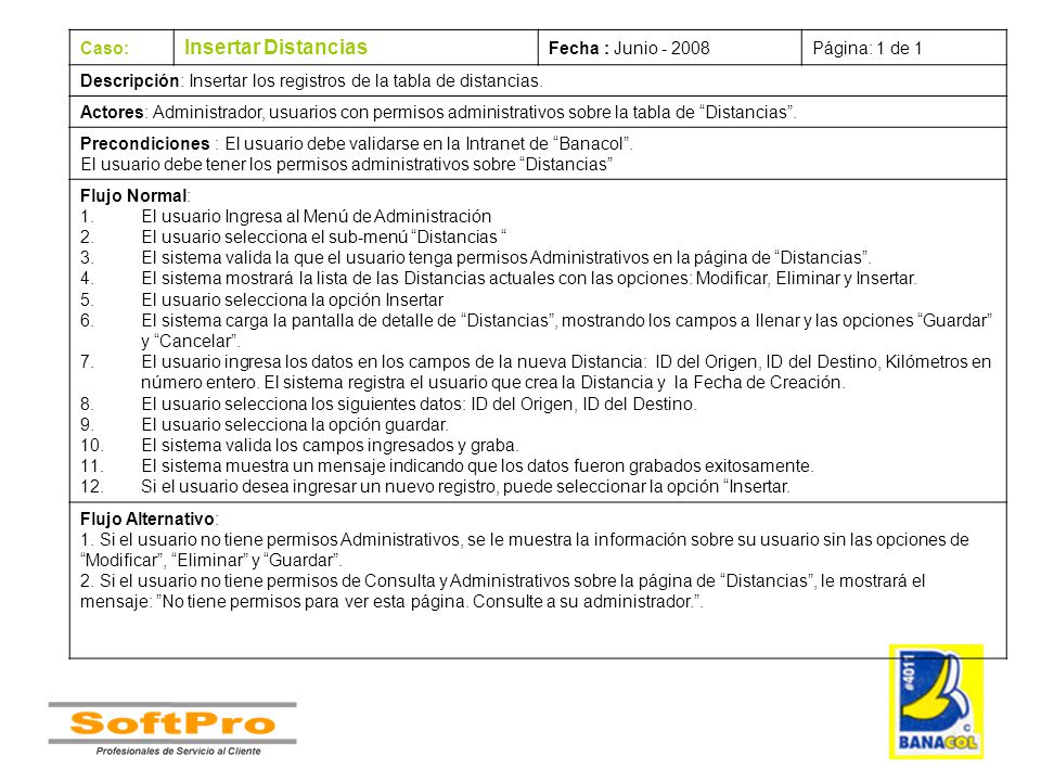 Insertar Distancias Caso: Fecha : Junio Página: 1 de 1