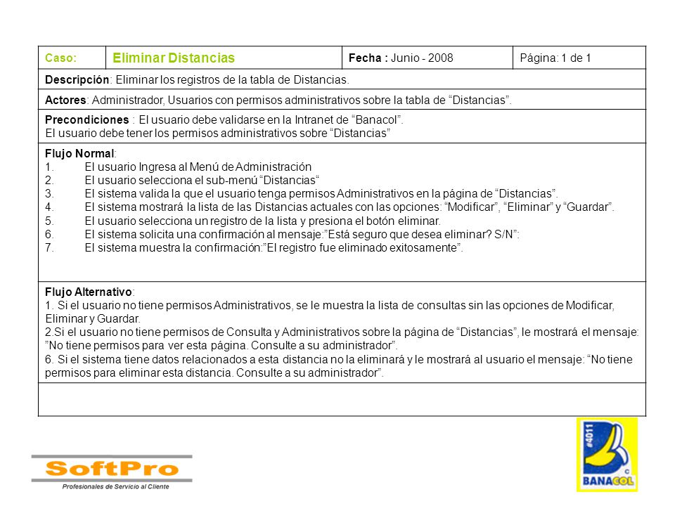 Eliminar Distancias Caso: Fecha : Junio Página: 1 de 1