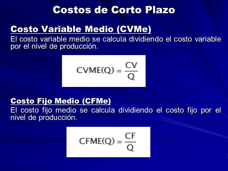 Costos de Corto Plazo Costo Variable Medio (CVMe)