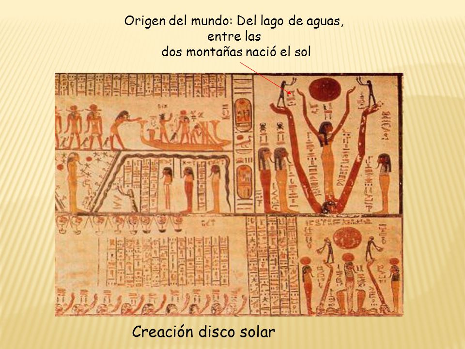 Creación disco solar Origen del mundo: Del lago de aguas, entre las