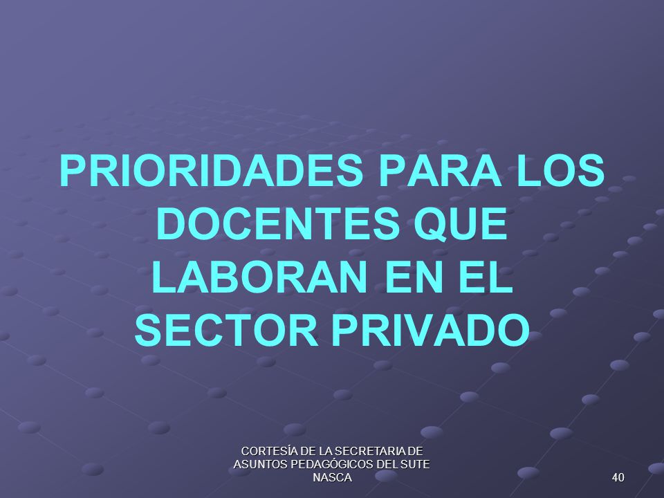 PRIORIDADES PARA LOS DOCENTES QUE LABORAN EN EL SECTOR PRIVADO