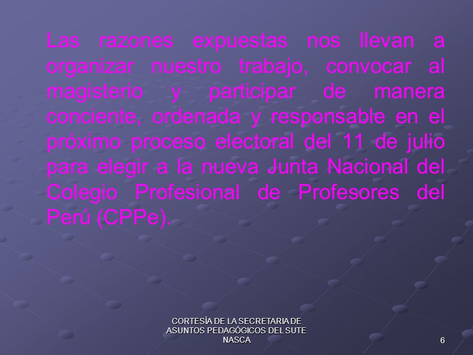 CORTESÍA DE LA SECRETARIA DE ASUNTOS PEDAGÓGICOS DEL SUTE NASCA