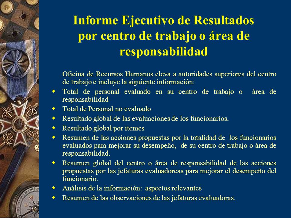 Informe Ejecutivo de Resultados por centro de trabajo o área de responsabilidad