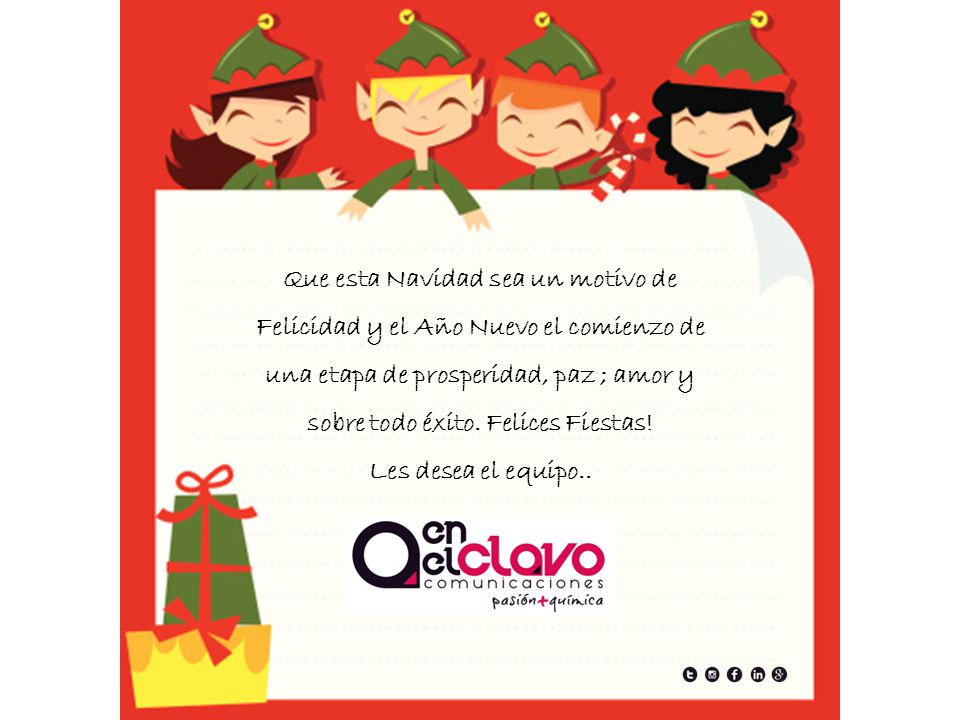 Que esta Navidad sea un motivo de Felicidad y el Año Nuevo el comienzo de una etapa de prosperidad, paz ; amor y sobre todo éxito. Felices Fiestas!