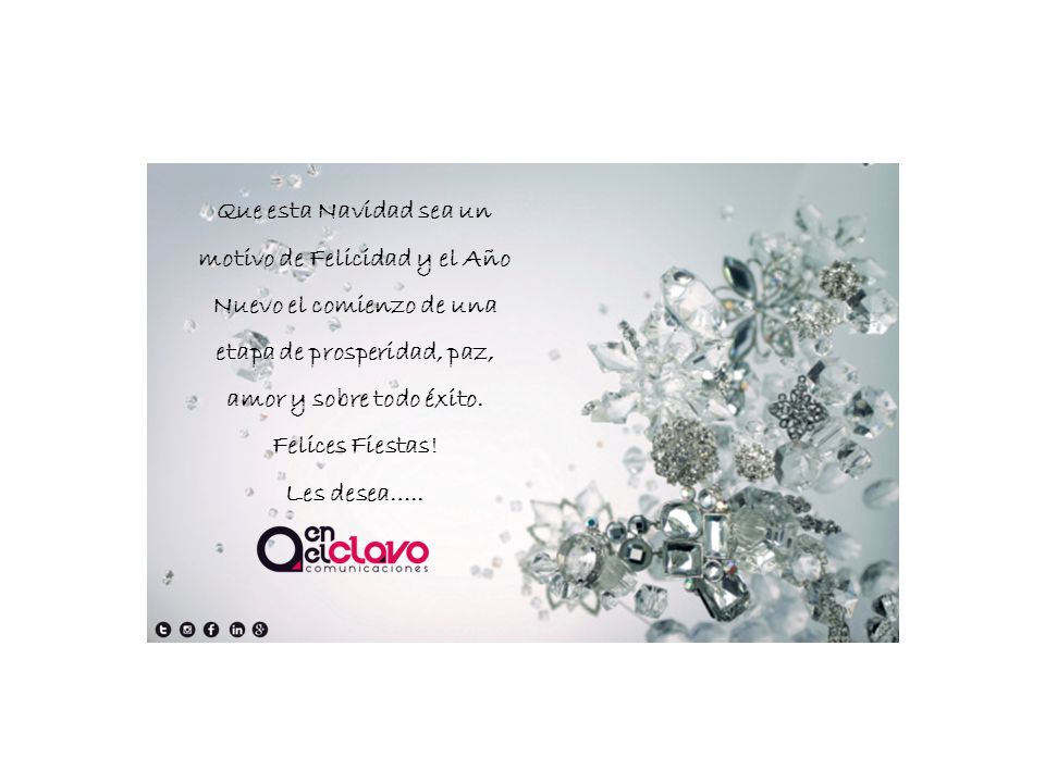 Que esta Navidad sea un motivo de Felicidad y el Año Nuevo el comienzo de una etapa de prosperidad, paz, amor y sobre todo éxito. Felices Fiestas!