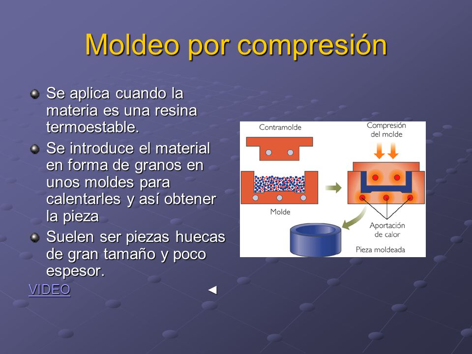 Moldeo por compresión Se aplica cuando la materia es una resina termoestable.