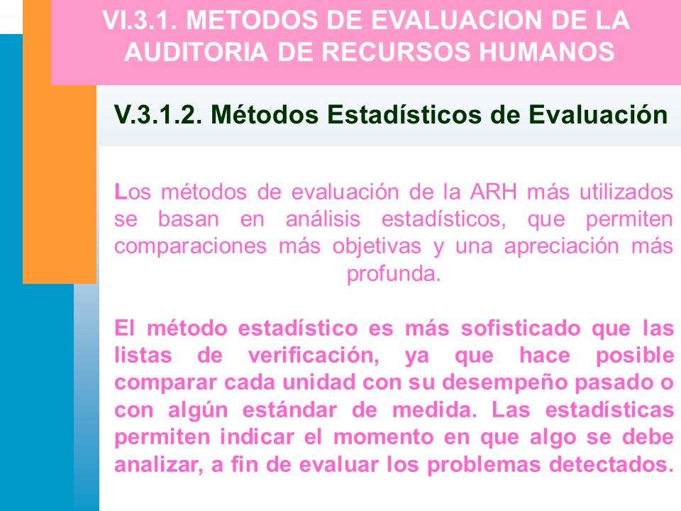 VI.3.1. METODOS DE EVALUACION DE LA AUDITORIA DE RECURSOS HUMANOS
