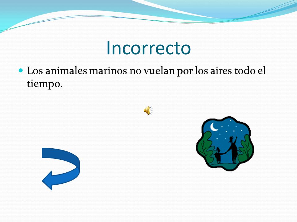 Incorrecto Los animales marinos no vuelan por los aires todo el tiempo.