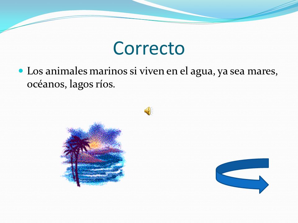 Correcto Los animales marinos si viven en el agua, ya sea mares, océanos, lagos ríos.