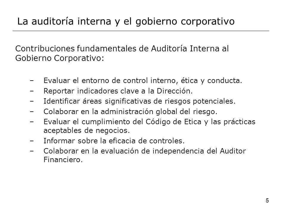 La auditoría interna y el gobierno corporativo
