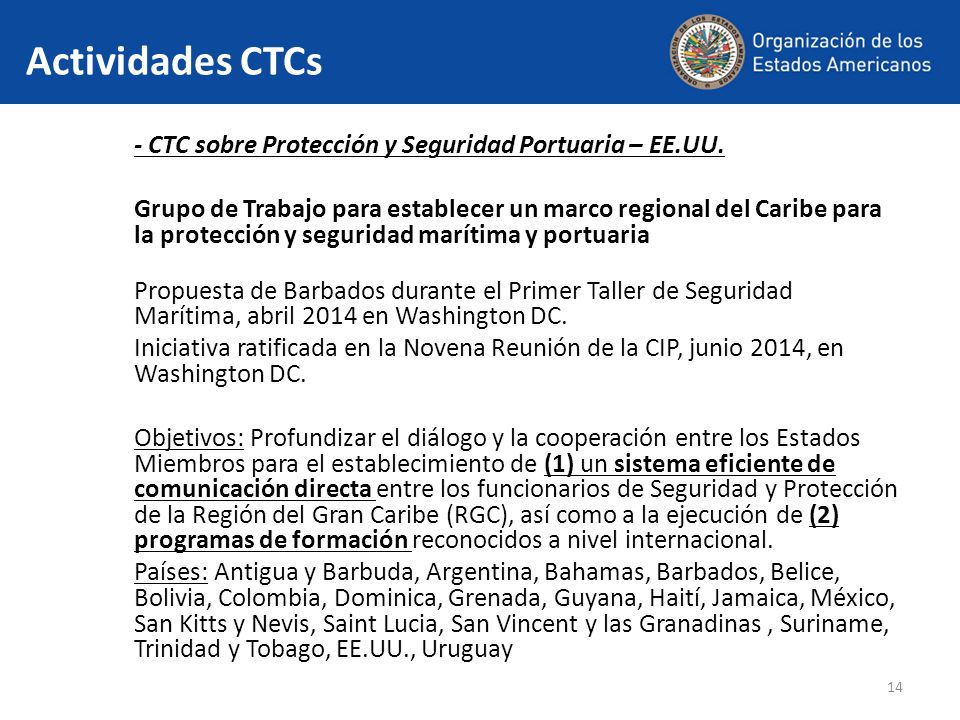 Actividades CTCs - CTC sobre Protección y Seguridad Portuaria – EE.UU.