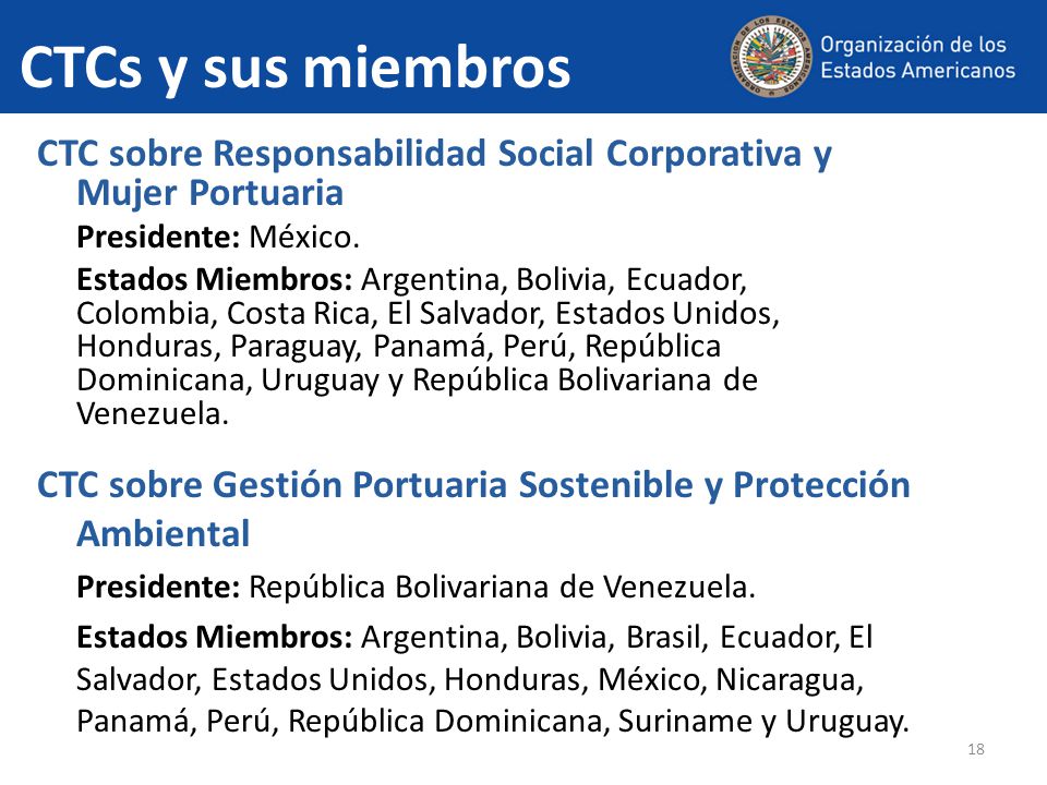 CTCs y sus miembros CTC sobre Responsabilidad Social Corporativa y Mujer Portuaria. Presidente: México.