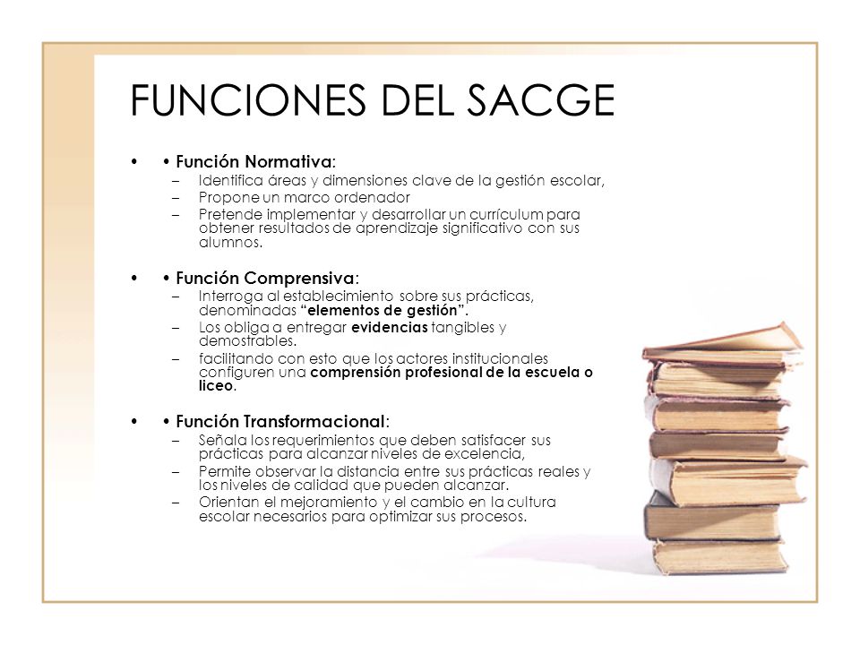 FUNCIONES DEL SACGE • Función Normativa: • Función Comprensiva: