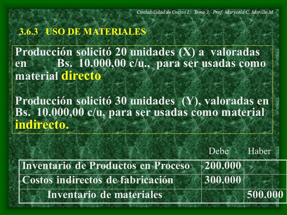 Contabilidad de Costos I. Tema 3. Prof. Marysela C. Morillo M.