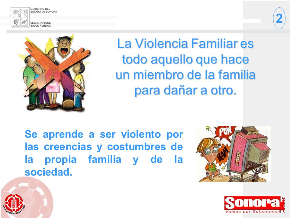 2 La Violencia Familiar es todo aquello que hace un miembro de la familia para dañar a otro.