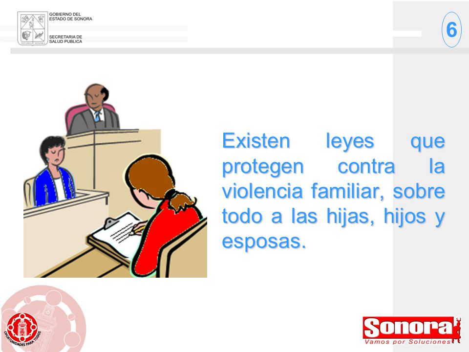 6 Existen leyes que protegen contra la violencia familiar, sobre todo a las hijas, hijos y esposas.