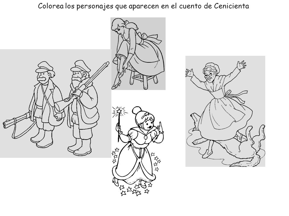 Colorea los personajes que aparecen en el cuento de Cenicienta