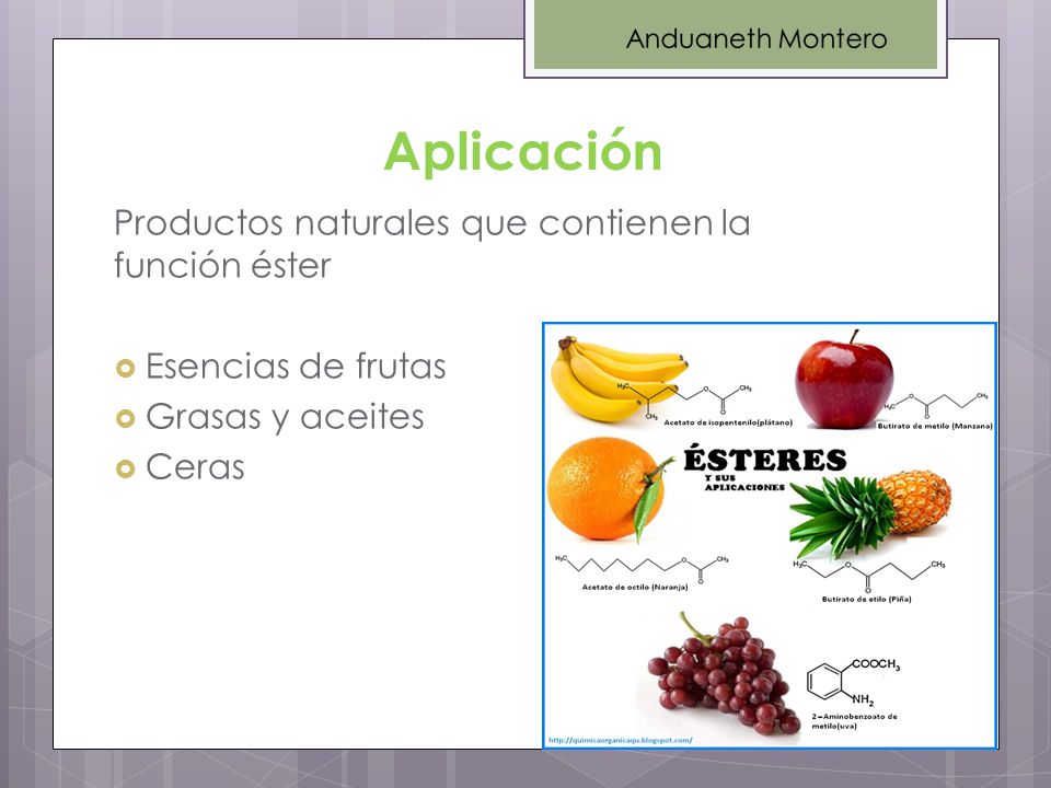 Aplicación Productos naturales que contienen la función éster