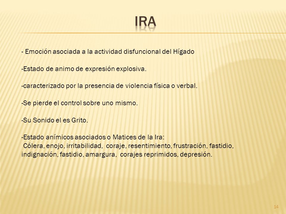 IRA - Emoción asociada a la actividad disfuncional del Hígado