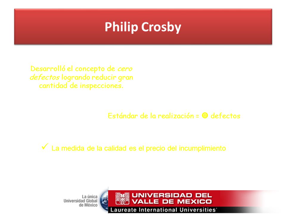 Philip Crosby Desarrolló el concepto de cero defectos logrando reducir gran cantidad de inspecciones.