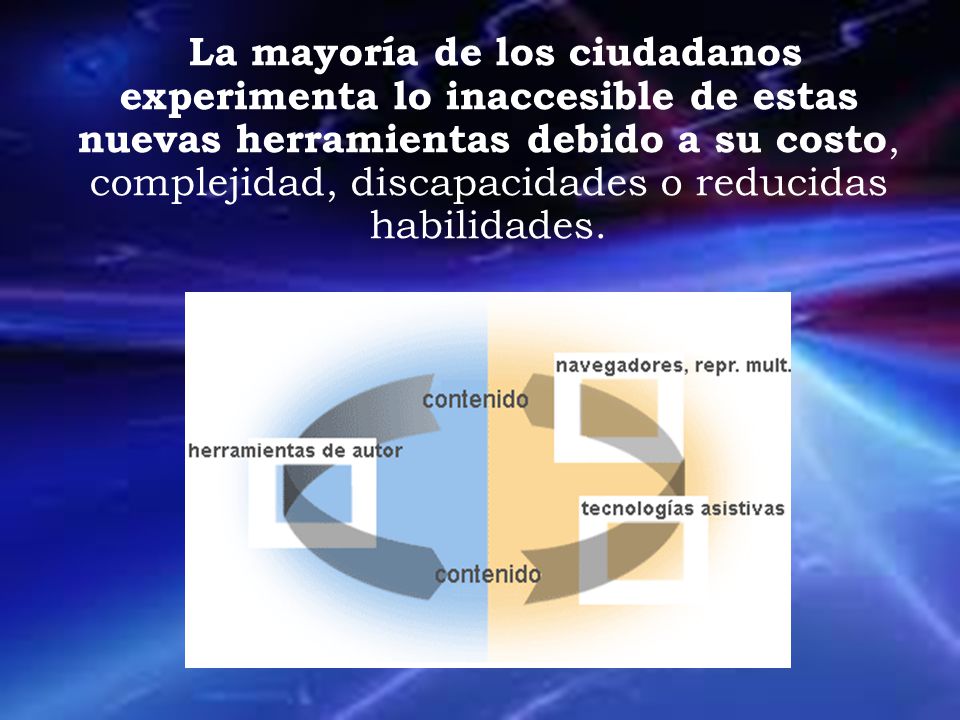 La mayoría de los ciudadanos experimenta lo inaccesible de estas nuevas herramientas debido a su costo, complejidad, discapacidades o reducidas habilidades.
