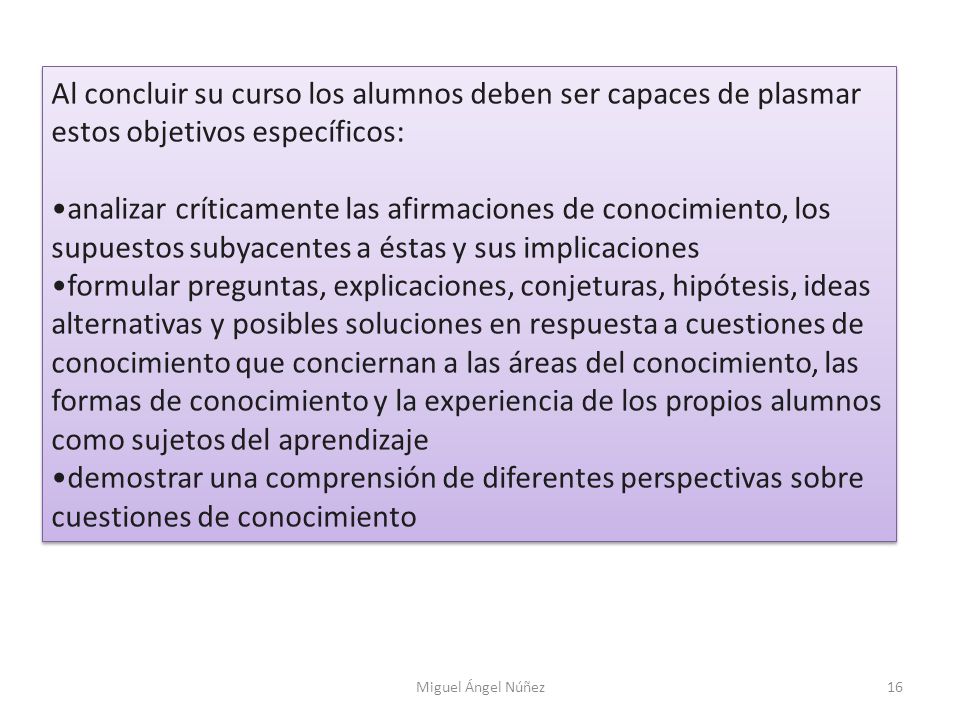 Al concluir su curso los alumnos deben ser capaces de plasmar estos objetivos específicos: