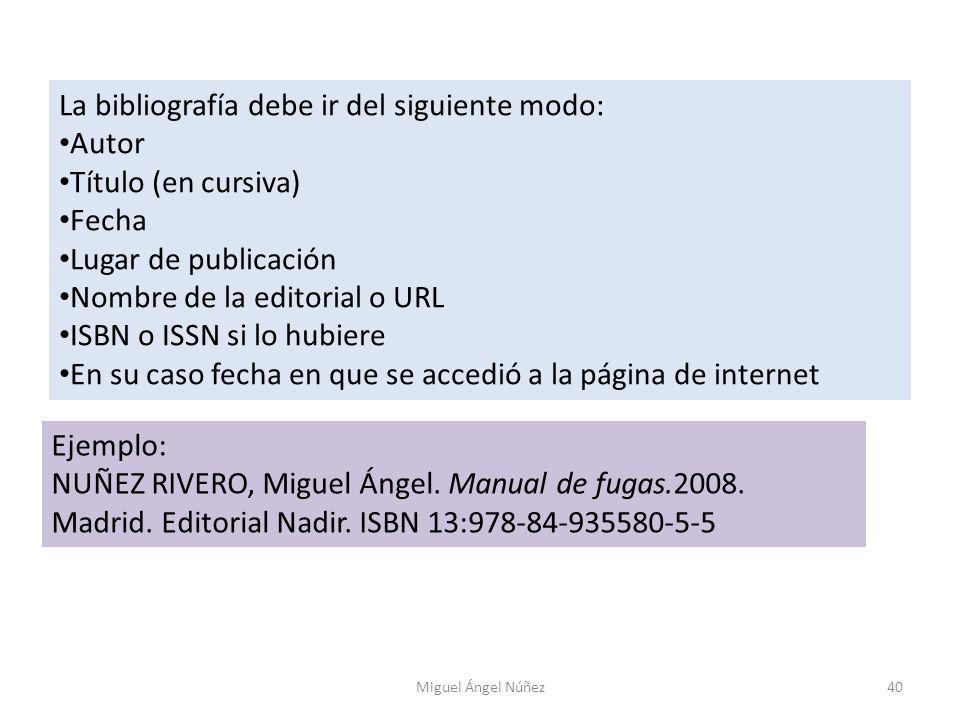 La bibliografía debe ir del siguiente modo: Autor Título (en cursiva)
