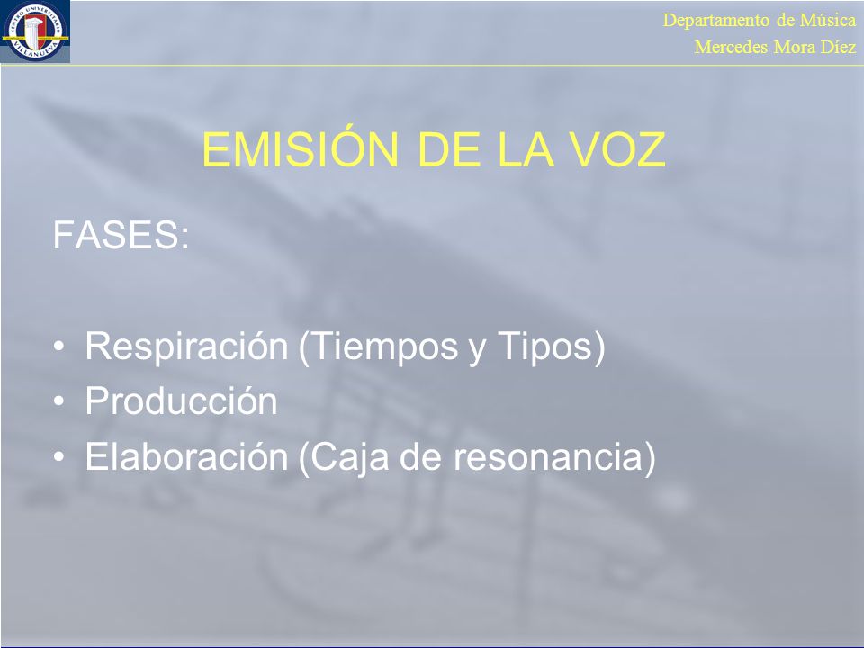 EMISIÓN DE LA VOZ FASES: Respiración (Tiempos y Tipos) Producción