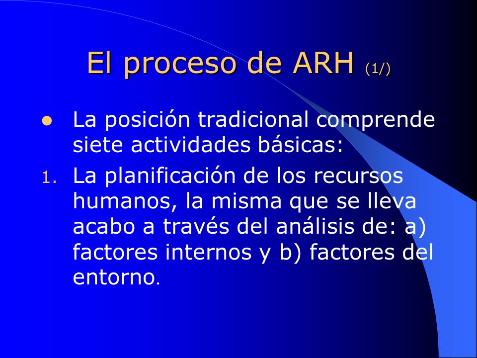 El proceso de ARH (1/) La posición tradicional comprende siete actividades básicas:
