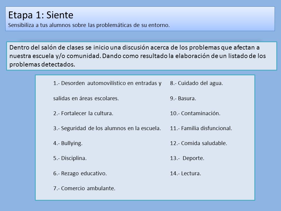 Etapa 1: Siente Sensibiliza a tus alumnos sobre las problemáticas de su entorno.