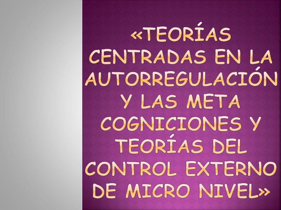 «TEORÍAS CENTRADAS EN LA AUTORREGULACIÓN Y LAS META COGNICIONES Y TEORÍAS DEL CONTROL EXTERNO DE MICRO NIVEL»