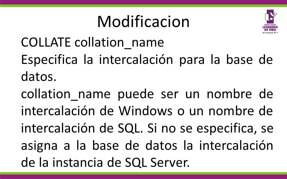 Modificacion COLLATE collation_name