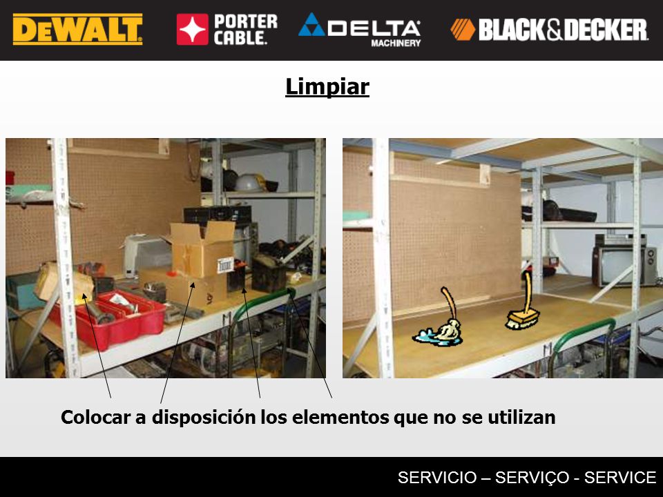 Limpiar Colocar a disposición los elementos que no se utilizan