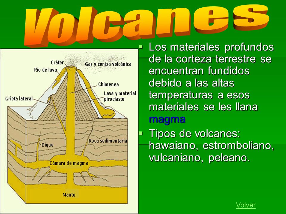 Volcanes Los materiales profundos de la corteza terrestre se encuentran fundidos debido a las altas temperaturas a esos materiales se les llana magma.