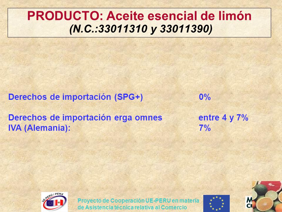 PRODUCTO: Aceite esencial de limón (N.C.: y )