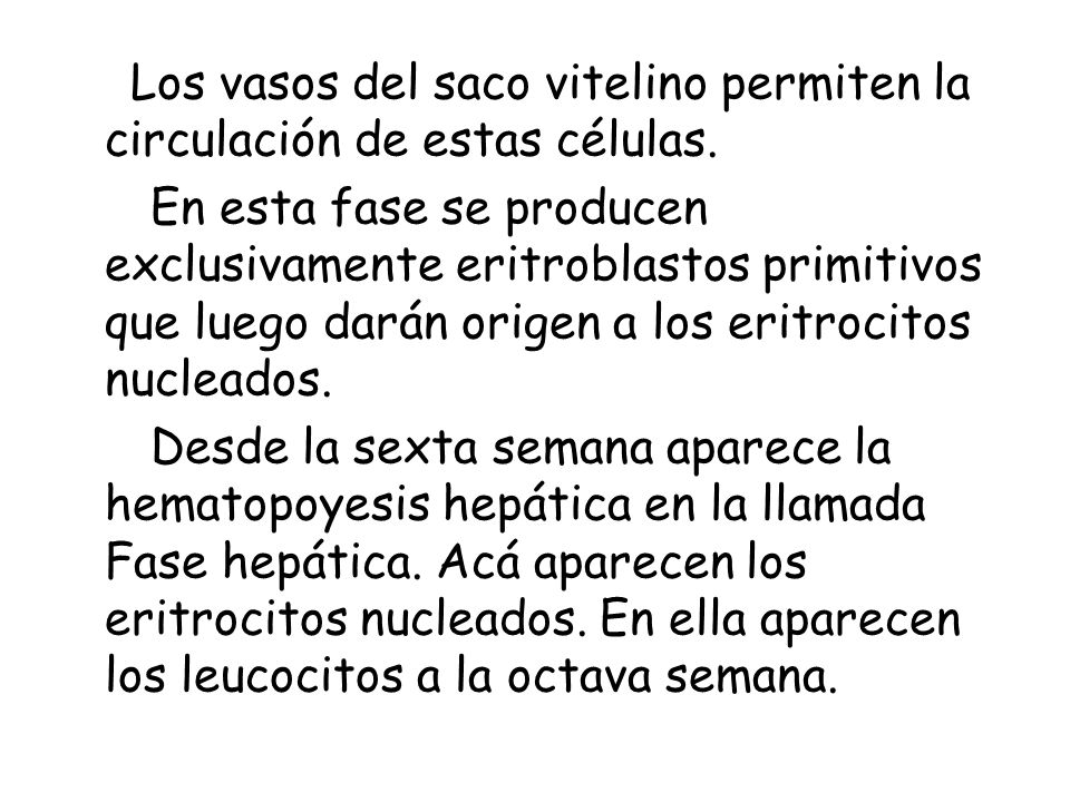 Los vasos del saco vitelino permiten la circulación de estas células.
